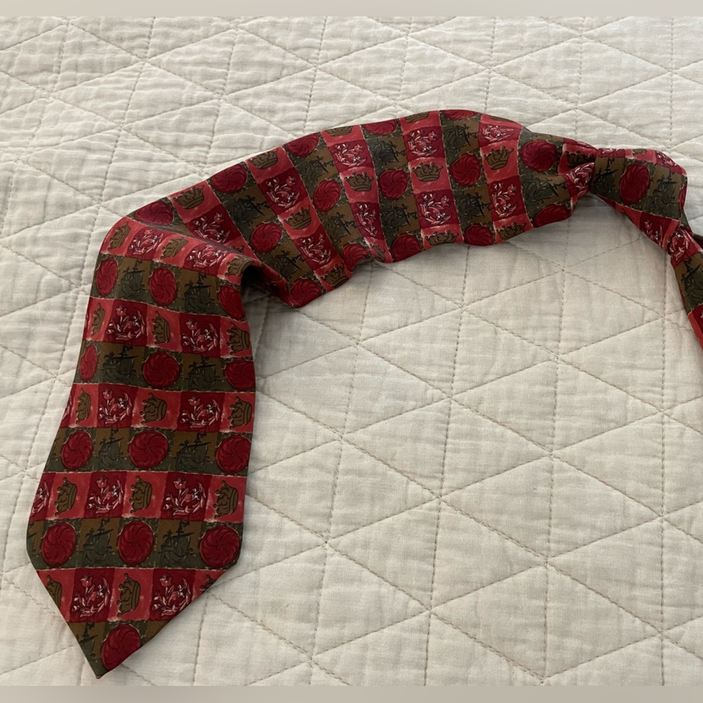 Christian Dior MONSIEUR Vintage Illustration Check Print Silk Tie Made in USA‎